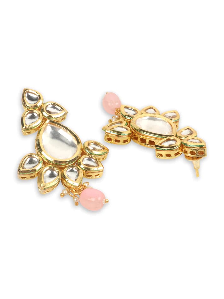 Gold-Plated Peach Kundan-Studded Jewellery Set