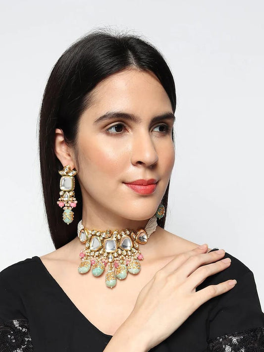 Gold-Plated Kundan-Studded Necklace & Earrings