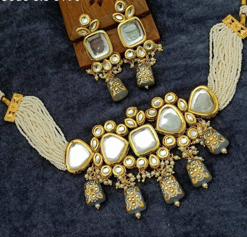 Gold Plated Pearl Necklace Set With Earrings