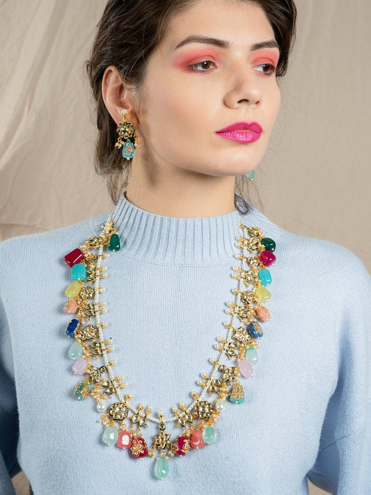 Gold Plated Pearl Necklace Set With Earrings