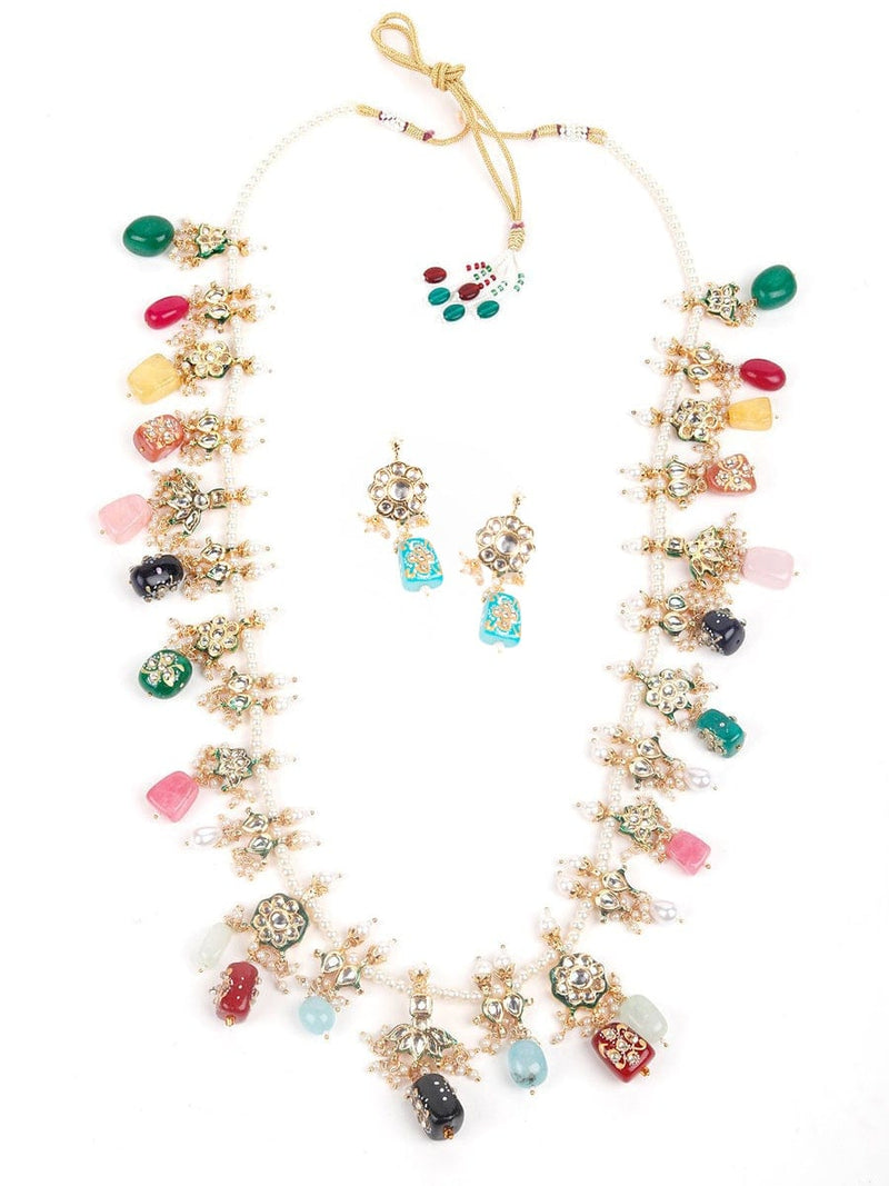 Gold Plated Pearl Necklace Set With Earrings