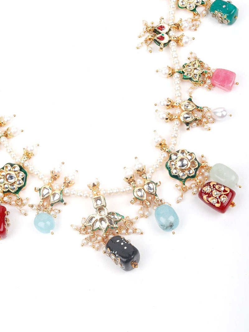 Gold Plated Pearl Necklace Set With Earrings