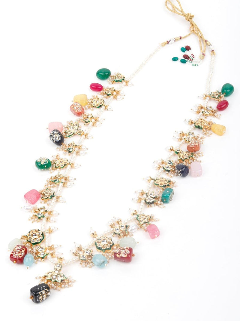 Gold Plated Pearl Necklace Set With Earrings