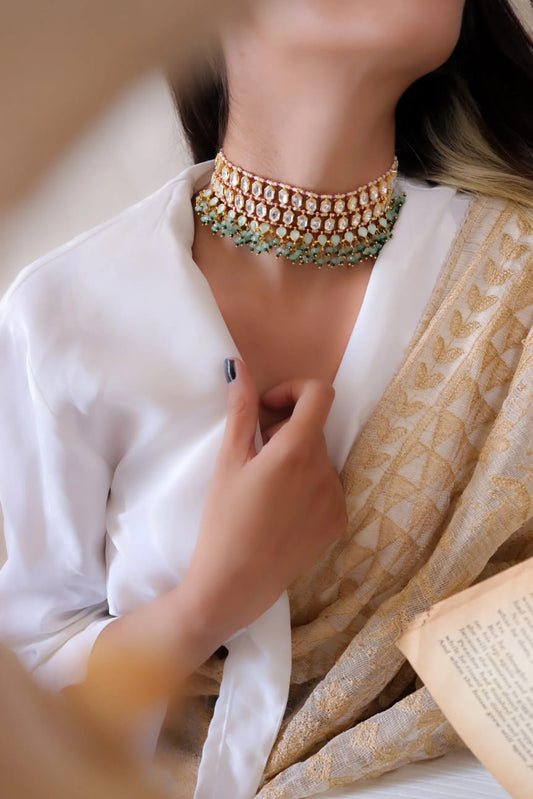 Gold Plated Kundan Embellished Choker Necklace Set