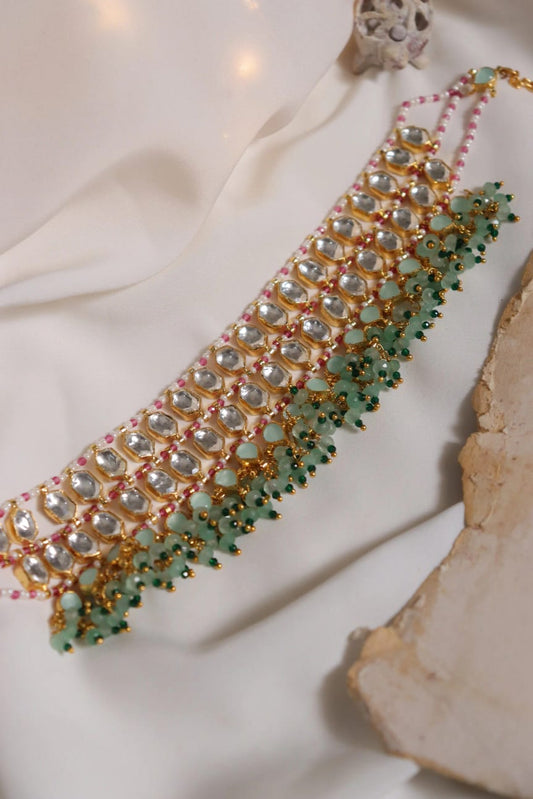 Gold Plated Kundan Embellished Choker Necklace Set