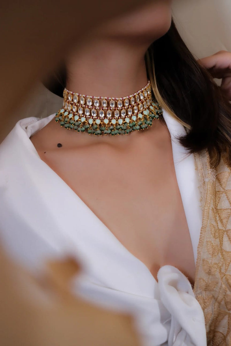 Gold Plated Kundan Embellished Choker Necklace Set