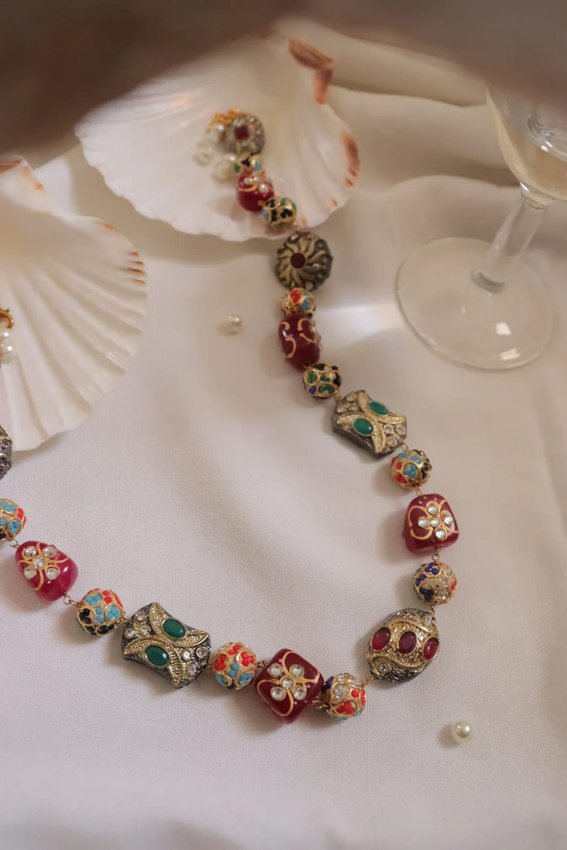 Gold Plated Kundan Multi Beads Necklace Set