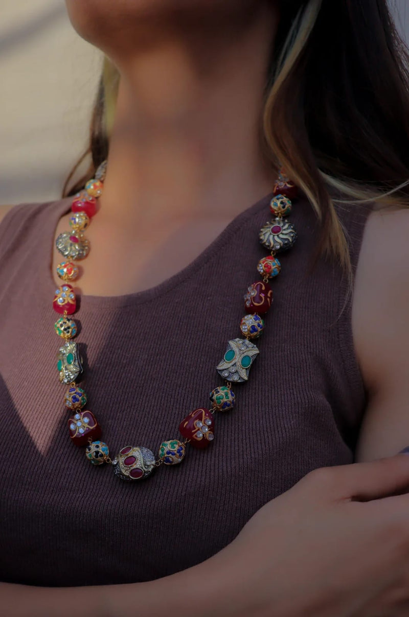 Gold Plated Kundan Multi Beads Necklace Set