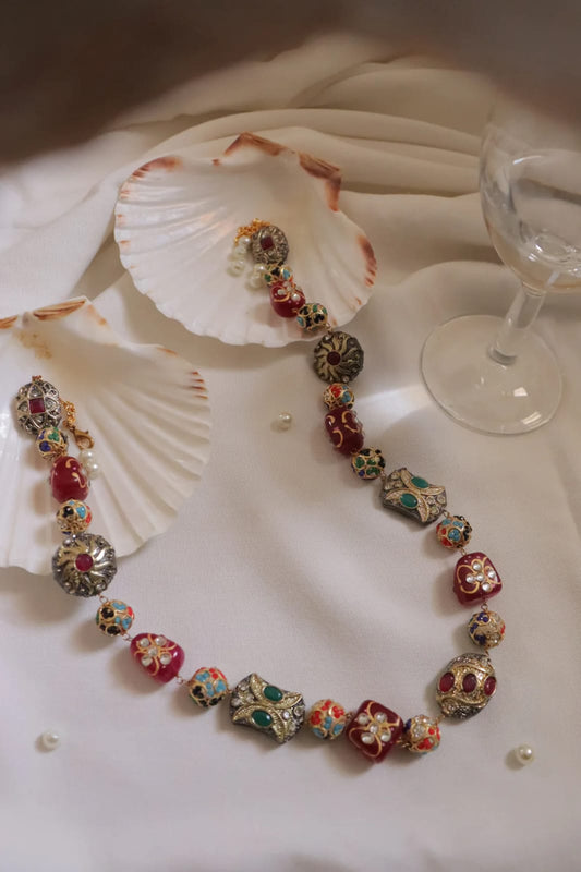 Gold Plated Kundan Multi Beads Necklace Set