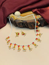 Gold Plated Red Kundan Embellished Choker Necklace Set