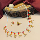 Gold Plated Red Kundan Embellished Choker Necklace Set