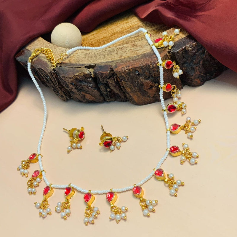 Gold Plated Red Kundan Embellished Choker Necklace Set