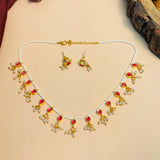 Gold Plated Red Kundan Embellished Choker Necklace Set