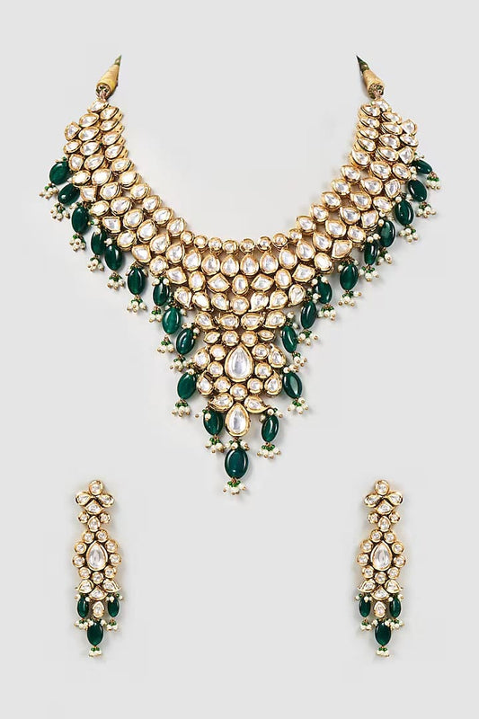 Gold Plated Kundan Polki Necklace Set