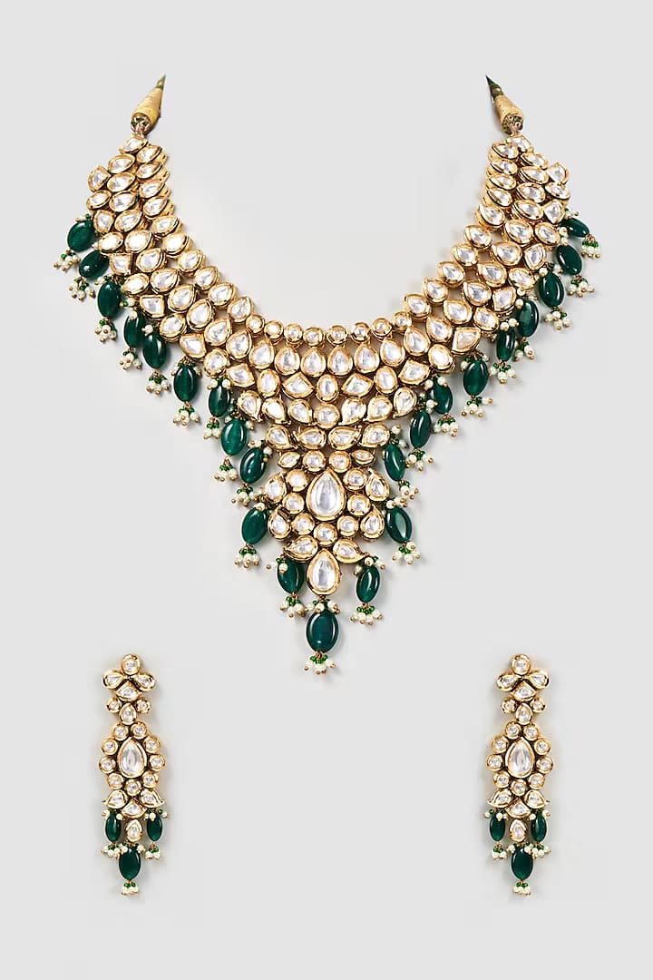 Gold Plated Kundan Polki Necklace Set