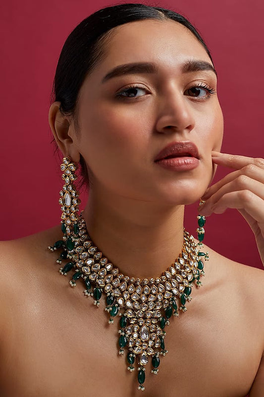 Gold Plated Kundan Polki Necklace Set