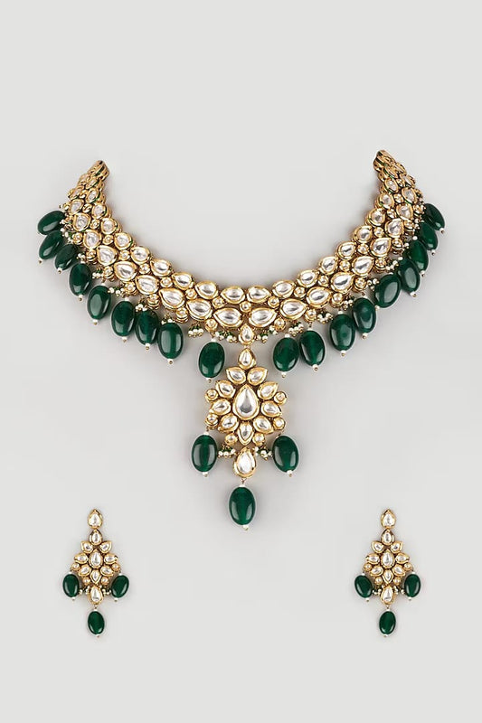 Gold Plated Kundan Polki Necklace Set
