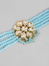 Gold Plated Kundan Choker Necklace Set (Sky Blue)