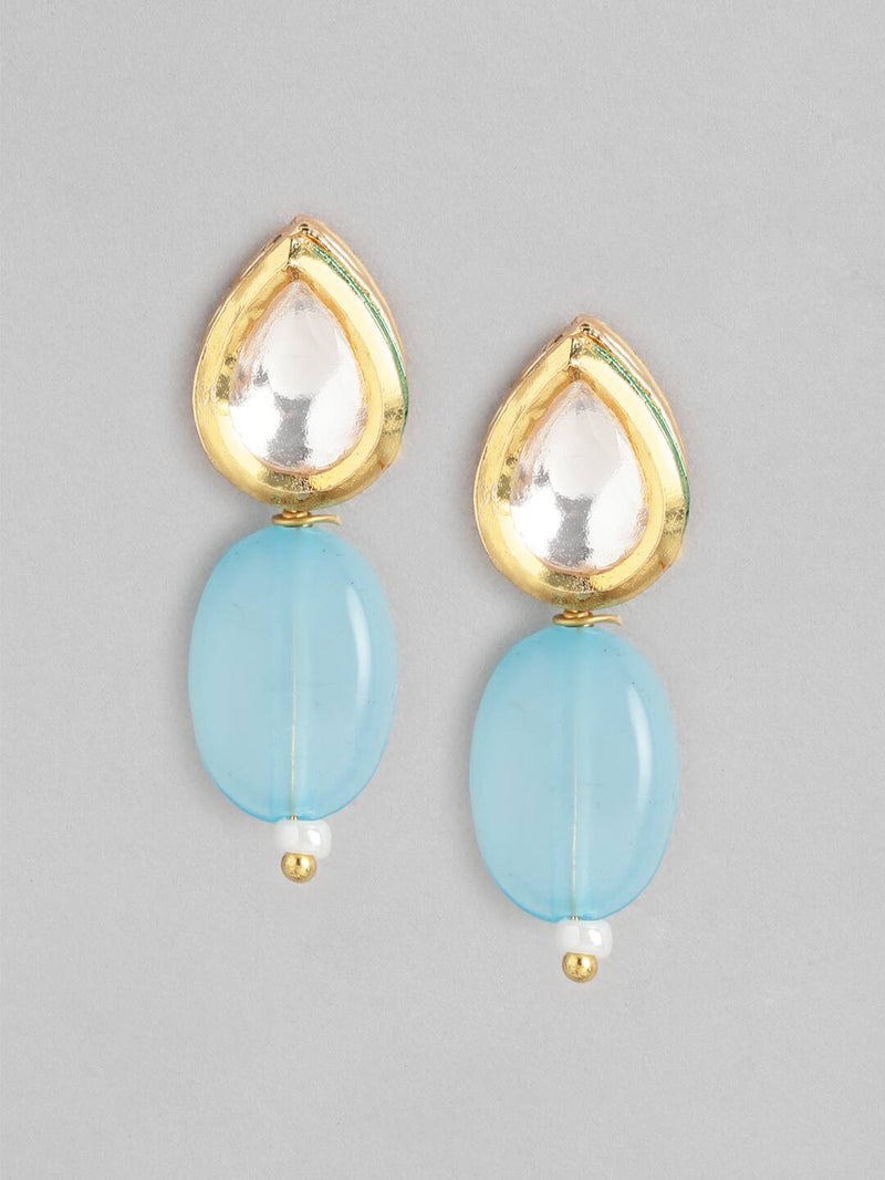 Gold Plated Kundan Choker Necklace Set (Sky Blue)