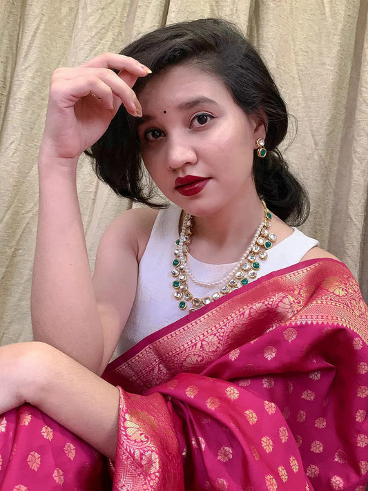 Gold Plated White Green Kundan Choker Necklace Set
