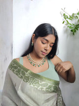 Gold Plated White Green Kundan Choker Necklace Set