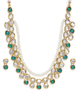 Gold Plated White Green Kundan Choker Necklace Set