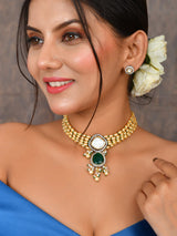 Gold Plated Kundan Choker Necklace With Earrings