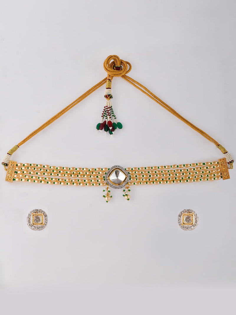 Gold Plated Kundan Choker Necklace With Earrings
