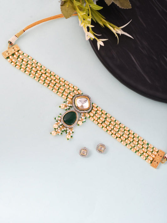 Gold Plated Kundan Choker Necklace With Earrings