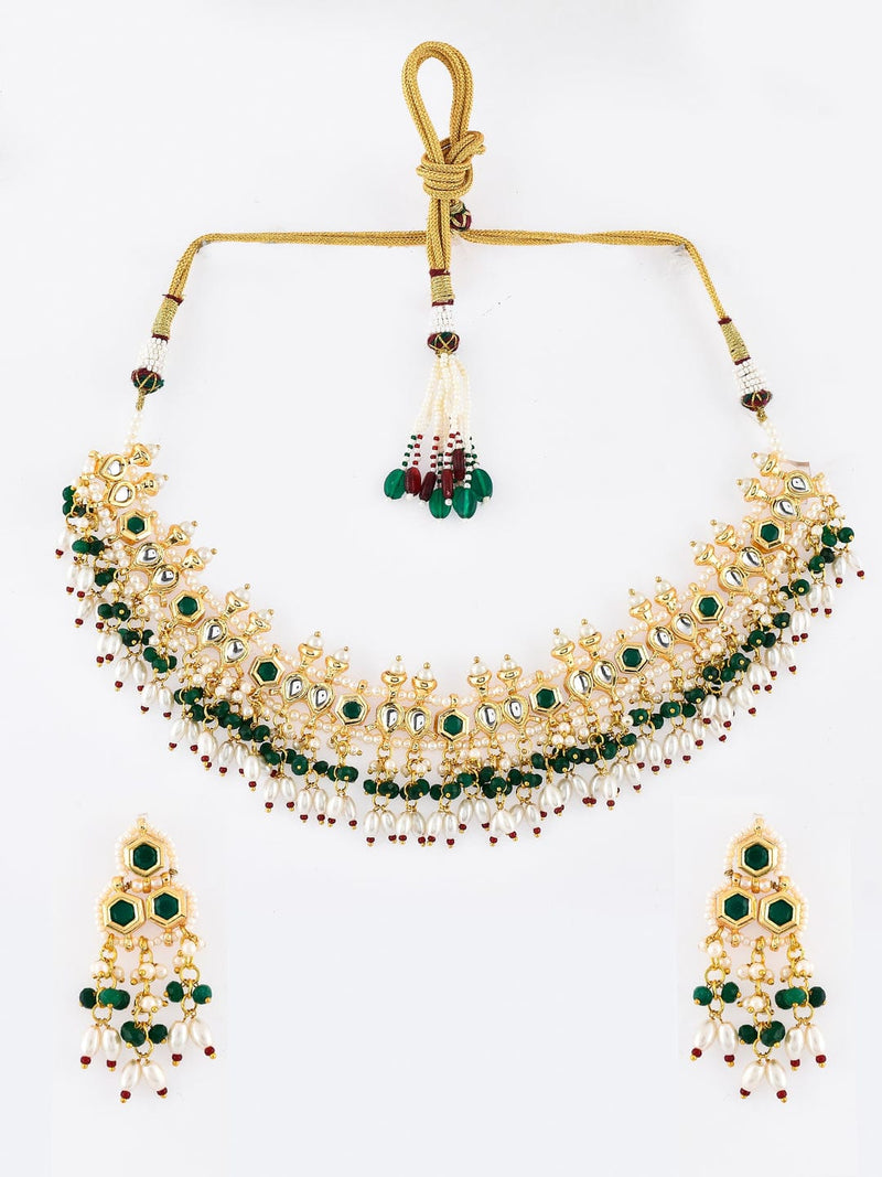 Gold Plated Kundan Choker Necklace With Earrings