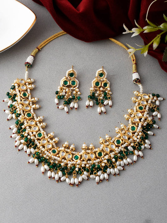 Gold Plated Kundan Choker Necklace With Earrings