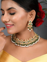 Gold Plated Kundan Choker Necklace With Earrings