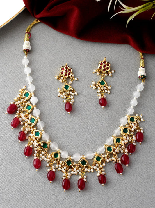 Gold Plated Kundan Choker Necklace With Earrings