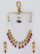 Gold Plated Kundan Choker Necklace With Earrings