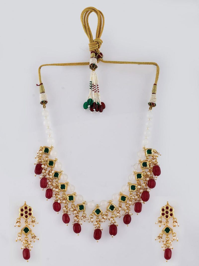Gold Plated Kundan Choker Necklace With Earrings