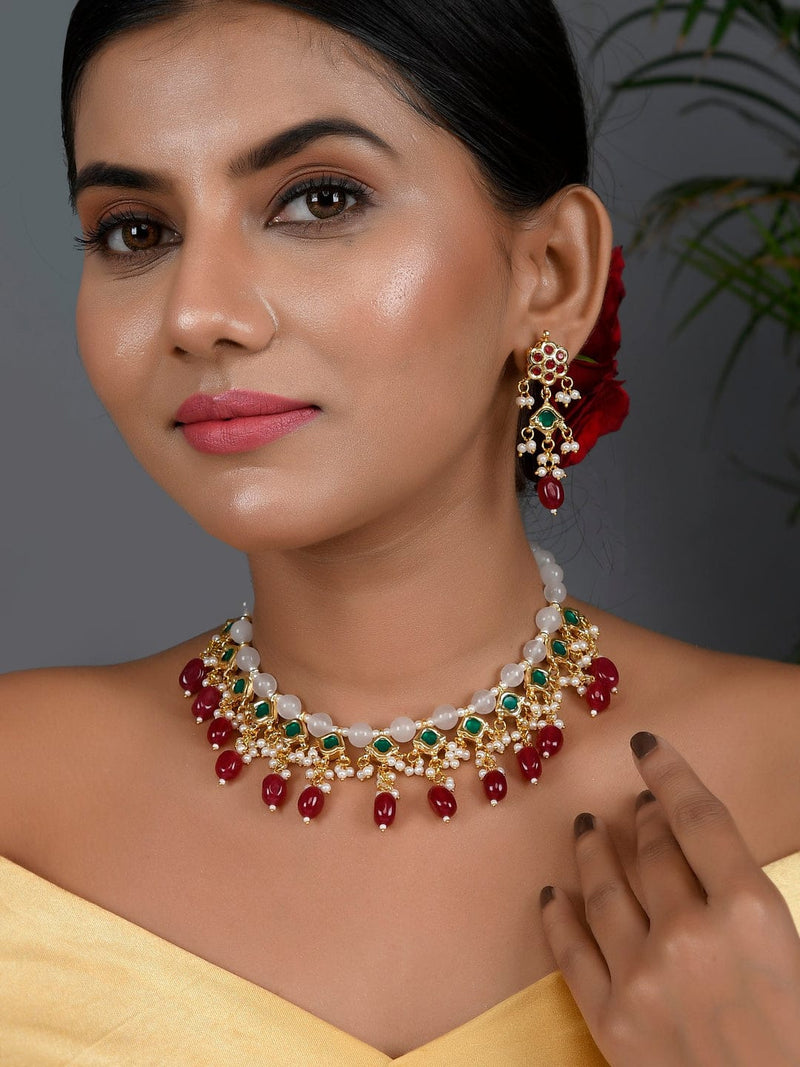 Gold Plated Kundan Choker Necklace With Earrings