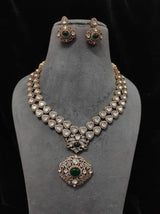 Gold Moissanite Polki Choker Set With Earrings