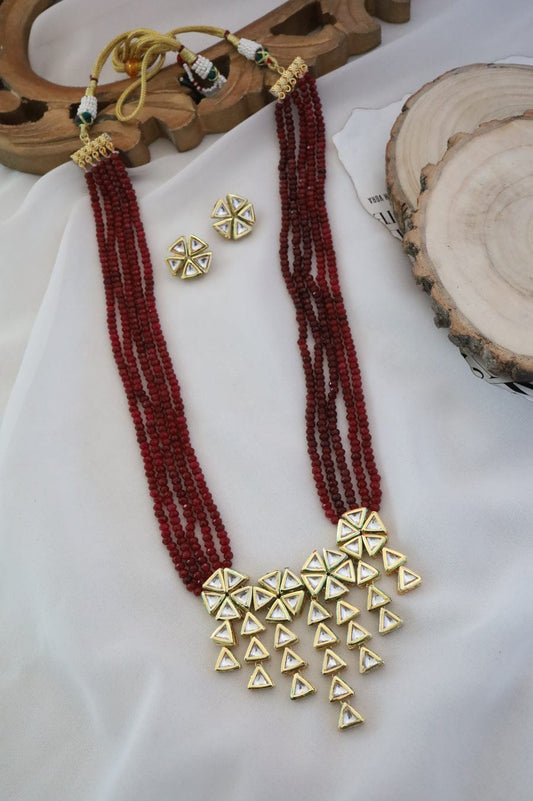 Gold Plated Kundan Polki & Maroon Onyx Necklace