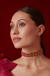 Gold Plated Red Kundan Embellished Choker Necklace Set