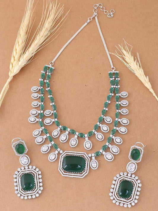 Victorian Premium Emerald Green Necklace With Earrings