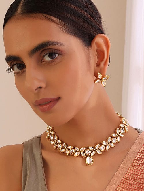 Gold Tone Kundan Necklace Set