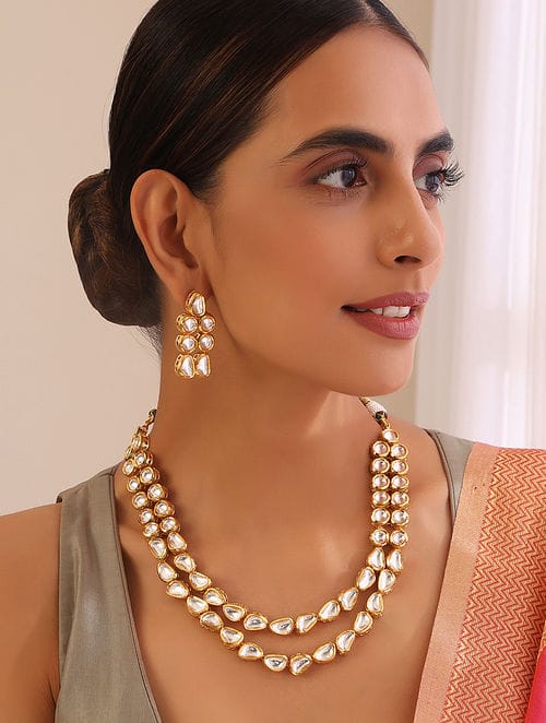 Gold Plated Kundan Embellished Choker Necklace Set