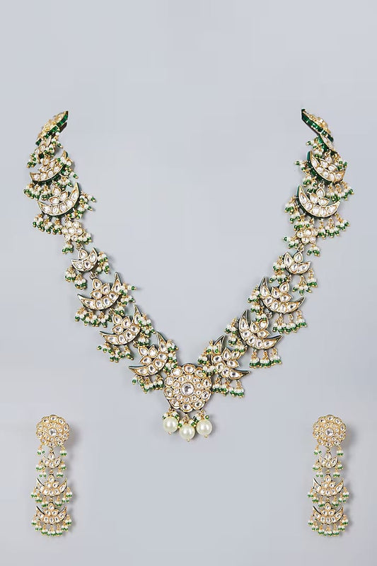 Gold Plated Kundan Polki & Pearl Long Necklace Set