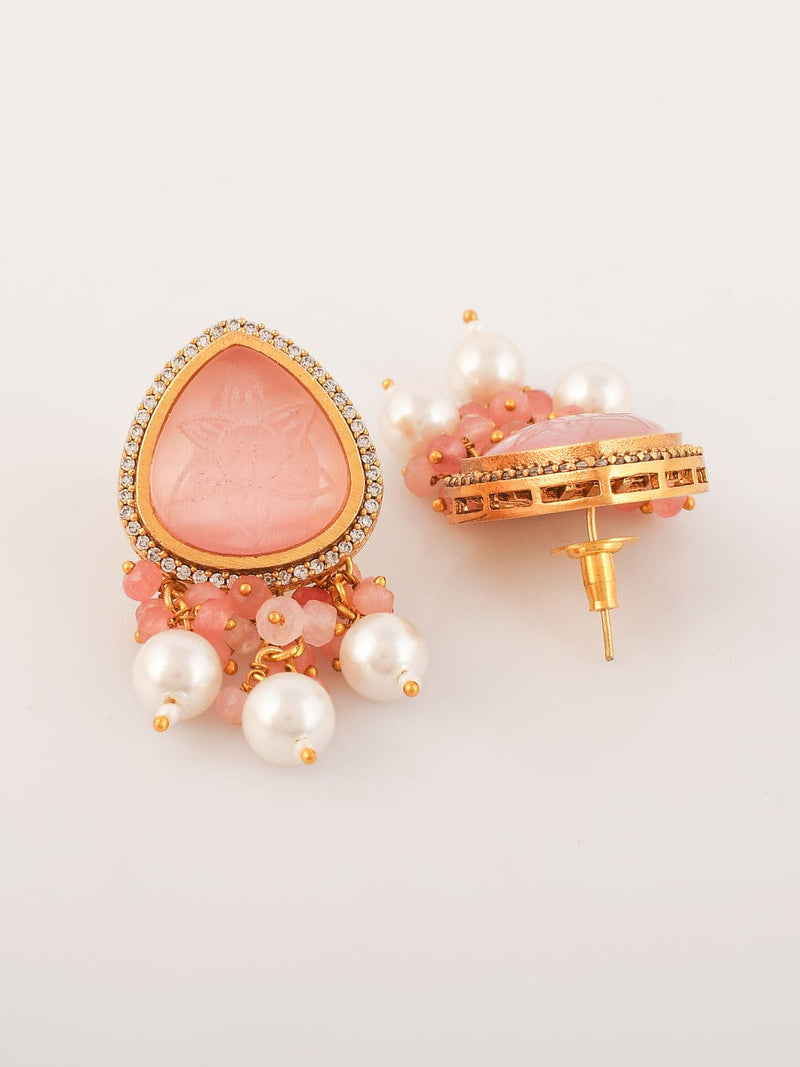 Gold Plated White Kundan & Pearl Beaded Jewellery Set