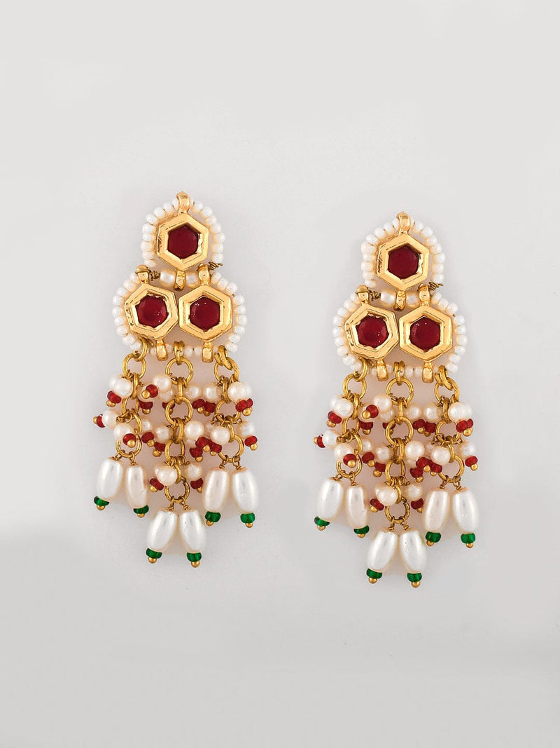 Gold Plated Red Kundan Necklace Set