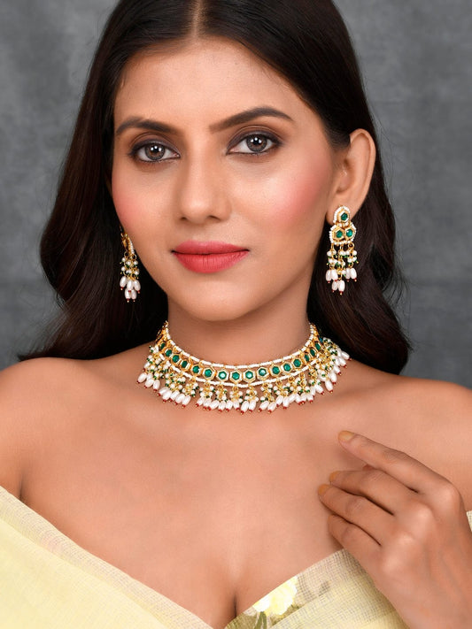 Gold Plated Red Kundan Necklace Set