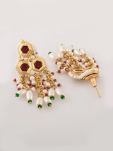Gold Plated Red Kundan Necklace Set