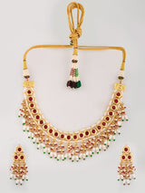 Gold Plated Red Kundan Necklace Set