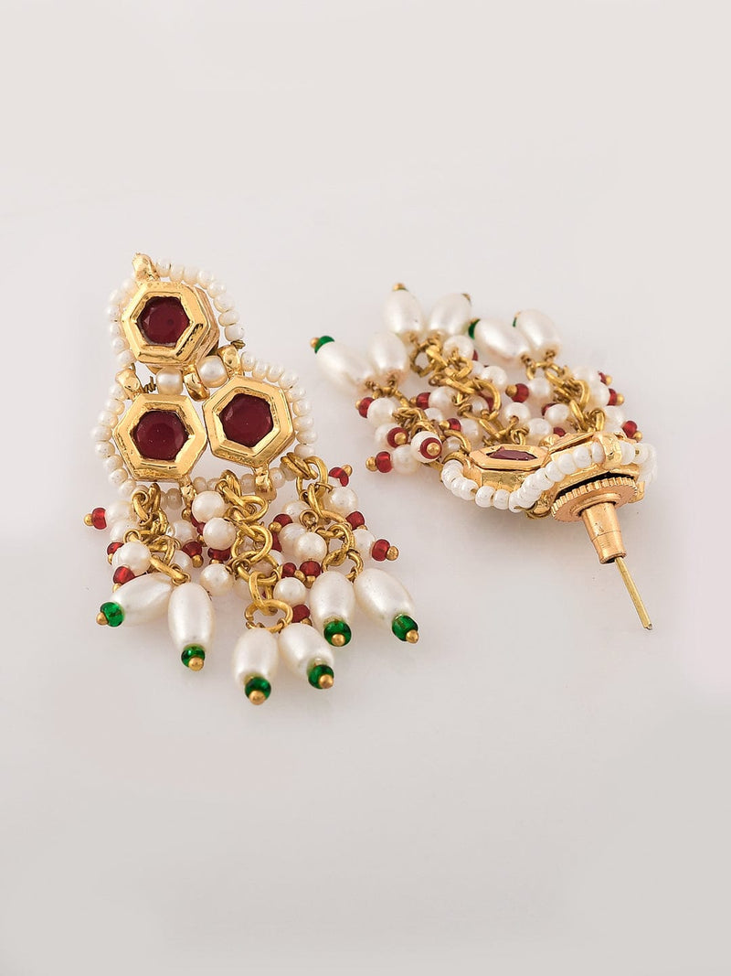 Gold Plated Red Kundan Necklace Set
