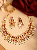 Gold Plated Red Kundan Necklace Set